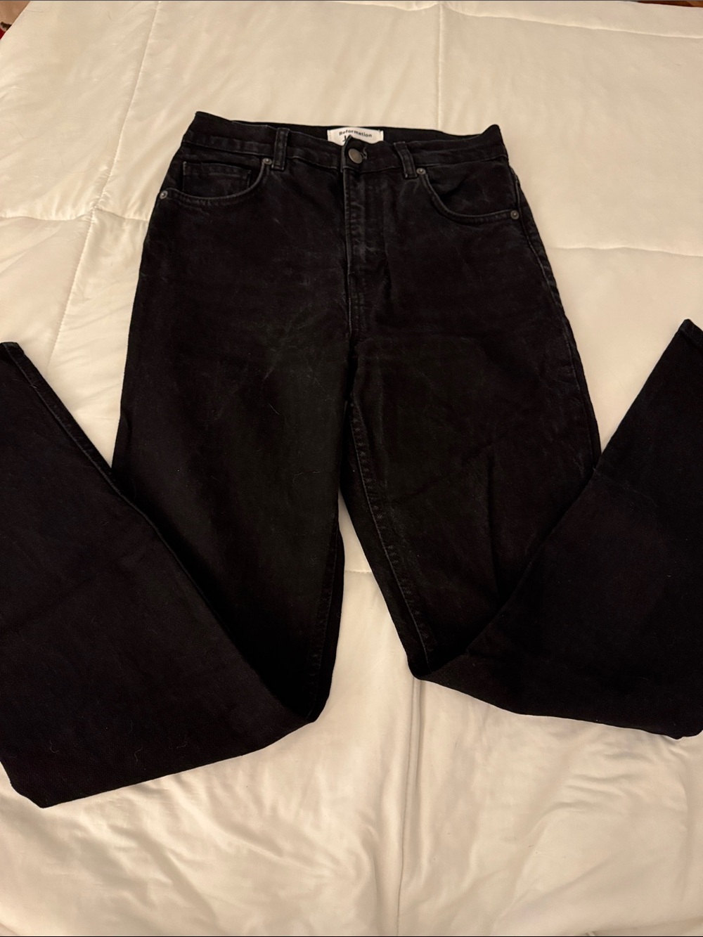 Reformation Sz 27 Liza Ultra High Rise Slim Straight Leg Black Denim Jeans